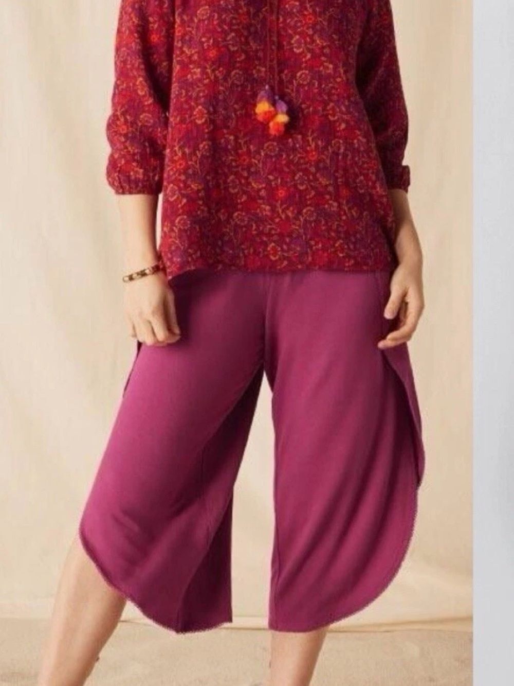 Matilda Jane Women's Tulip Pull On Capri Pants Culottes XS Mulberry Pink Boho